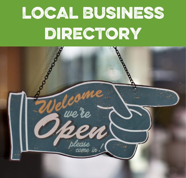 Image of open sign in front of business with headline: Local Business Directory