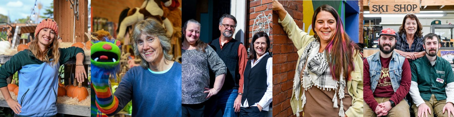 Photo collage banner with owners from five local businesses