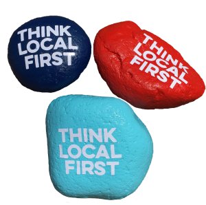 Think Local First painted rocks