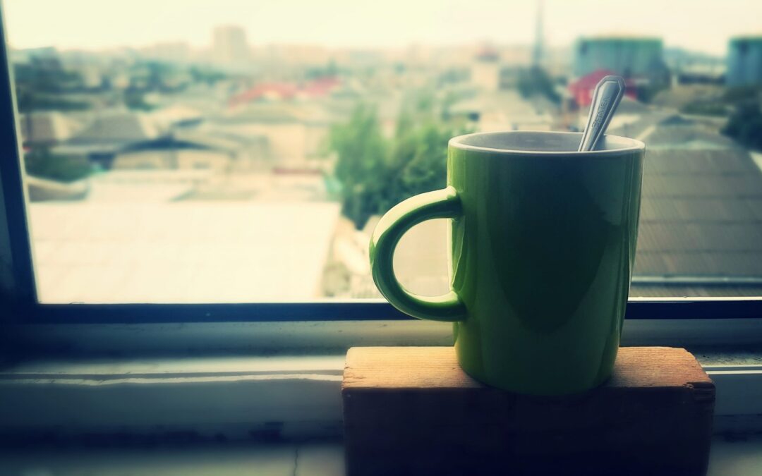 coffee cup in window